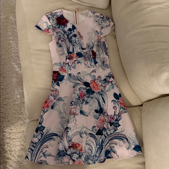 Ted Baker Pink and Blue Floral Midi Dress - Picture 8 of 8